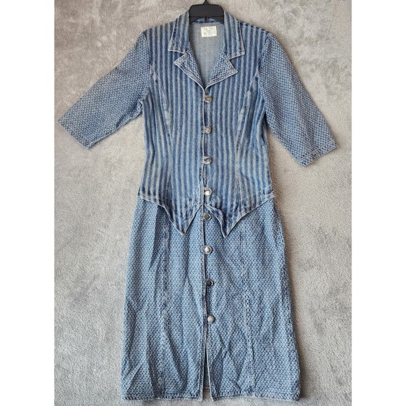Simply Barbara Dresses & Skirts - Simply Barbara Dress Womens Medium Blue Denim Button Front Vintage Midi Back Tie